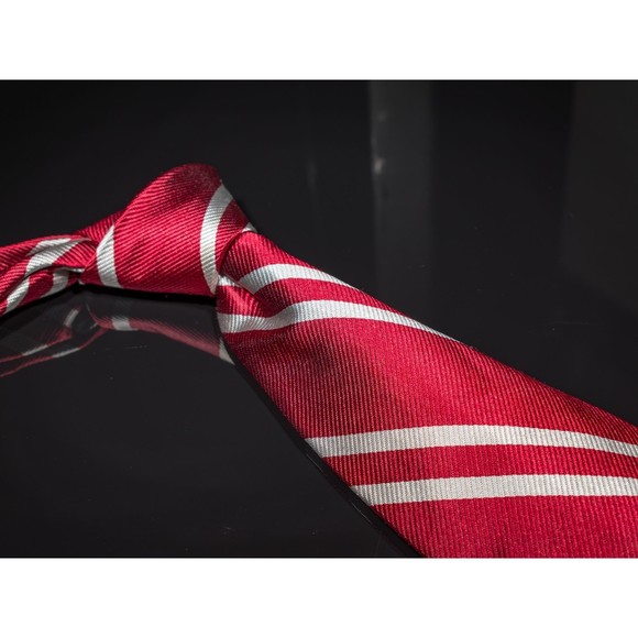 Cremieux Red Grey Double Striped 100% Silk Men's Designer Tie - Picture 1 of 5